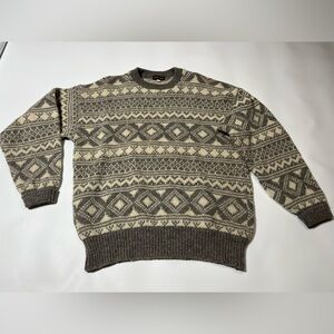 Vintage Men's Wool Sweater Large Nordic Fair Isle Grandpacore **Flaw